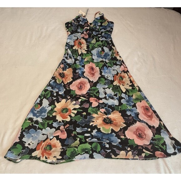 Women Dress Anthropologie sleeveless v neck slip midi dress black sz md NWT - Picture 3 of 6